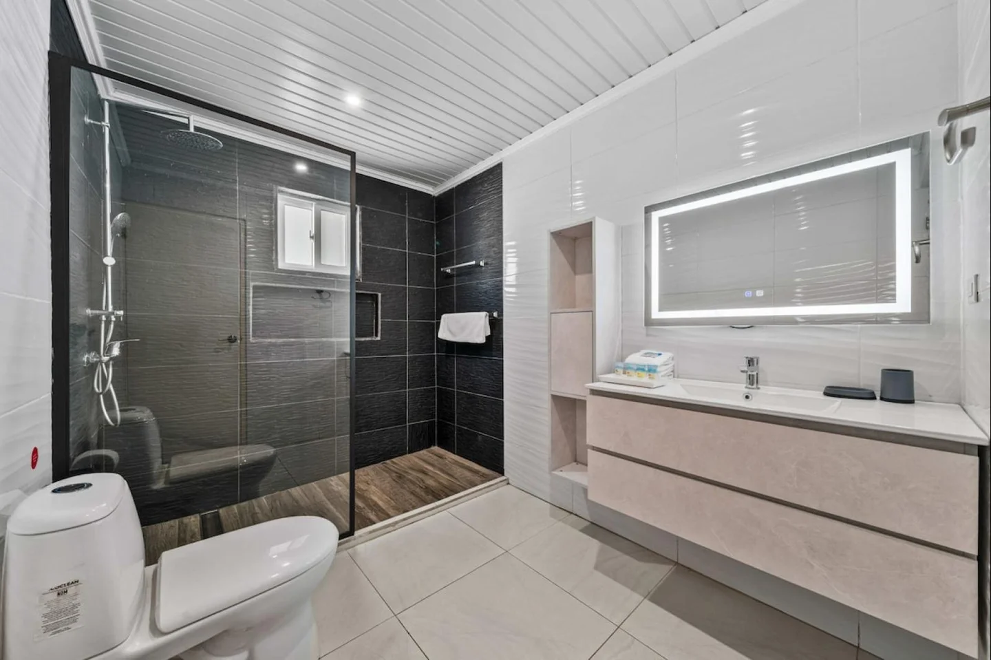 Bathroom with walk-in glass shower